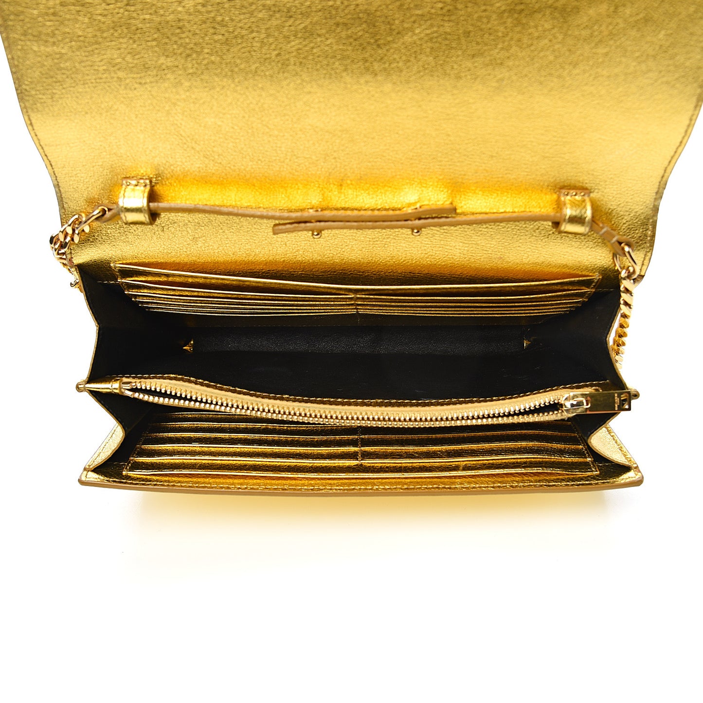 Metallic Calfskin Monogram Chain Wallet Gold