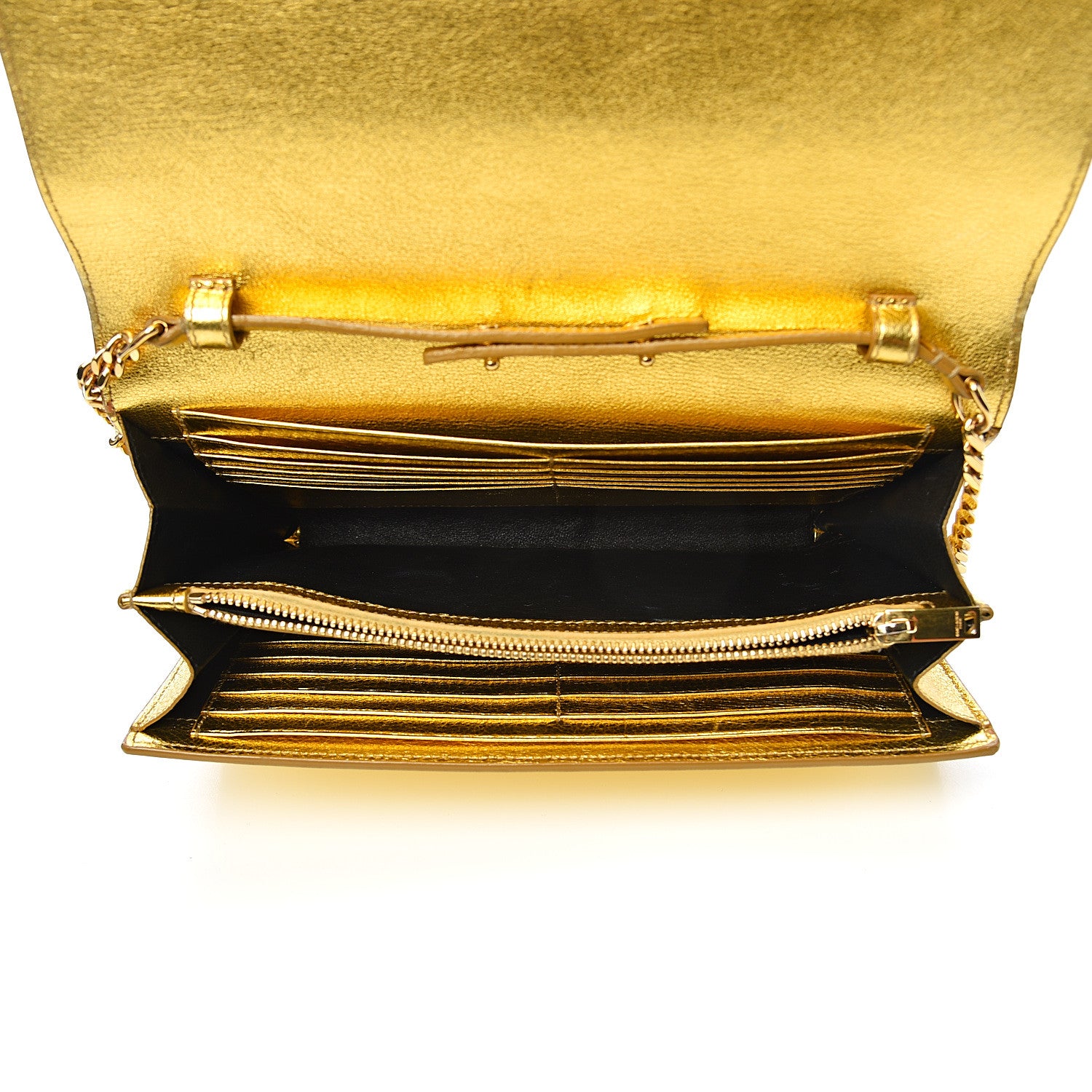 Saint Laurent Metallic Calfskin Monogram Chain Wallet Gold 5 of 22