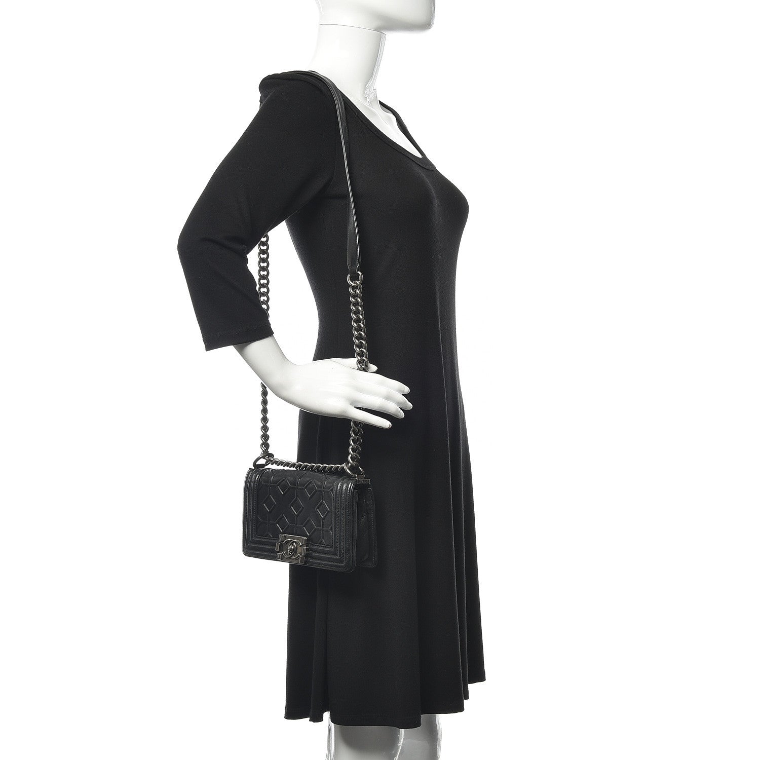 Chanel Calfskin Embossed Crystal Small Boy Flap Black 2 of 9