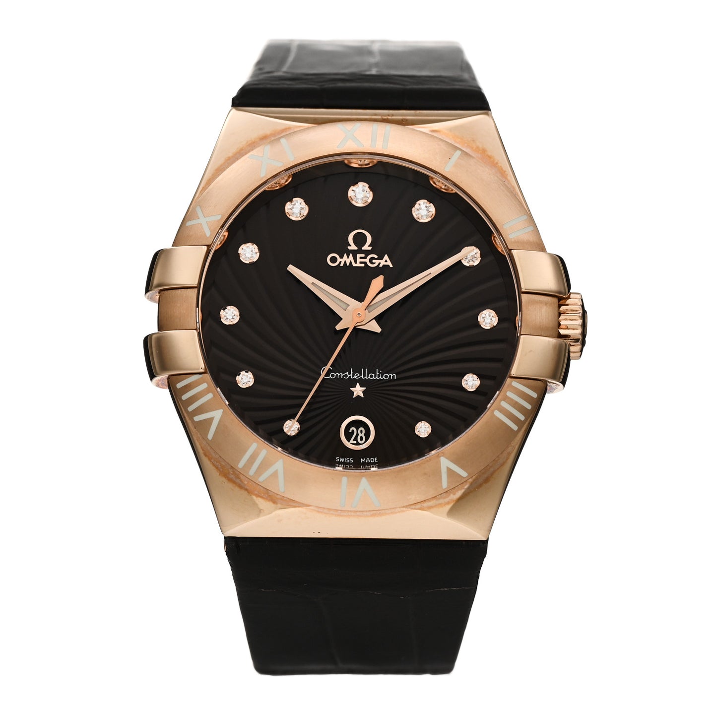 18K Red Gold Alligator Diamond 35mm Constellation Quartz Watch Brown 123.53.35.60.63.001