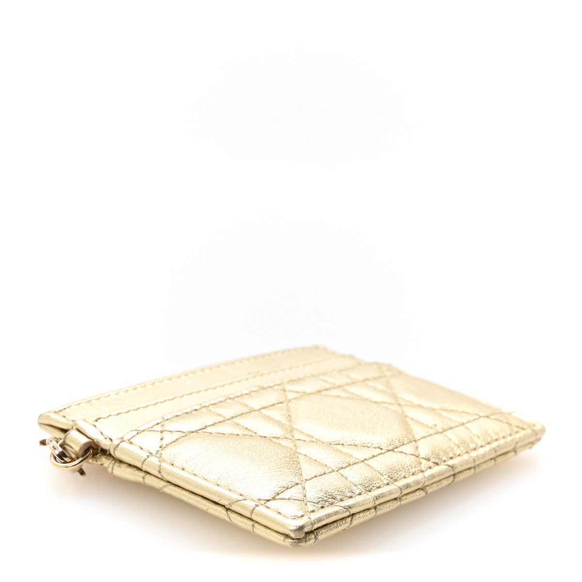 Metallic Calfskin Cannage Lady Dior Freesia Card Holder Gold