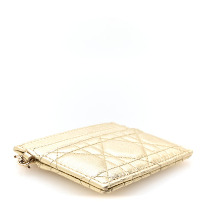 Christian Dior Metallic Calfskin Cannage Lady Dior Freesia Card Holder Gold 4 of 7