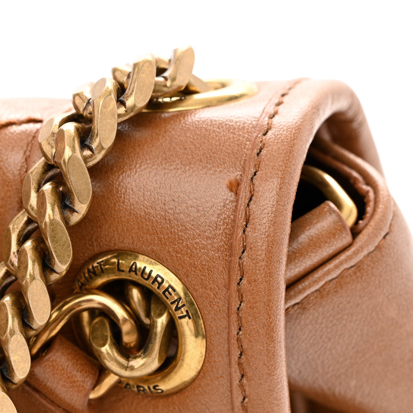 Crinkled Calfskin Matelasse Monogram Medium Niki Chain Satchel Caramel
