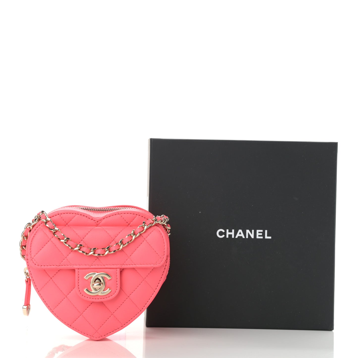 Lambskin Quilted CC In Love Heart Clutch With Chain Pink