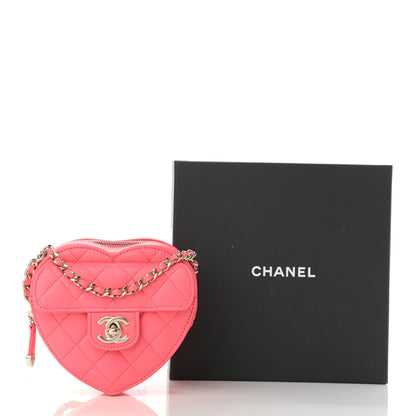 Chanel Lambskin Quilted CC In Love Heart Clutch With Chain Pink 11 of 11