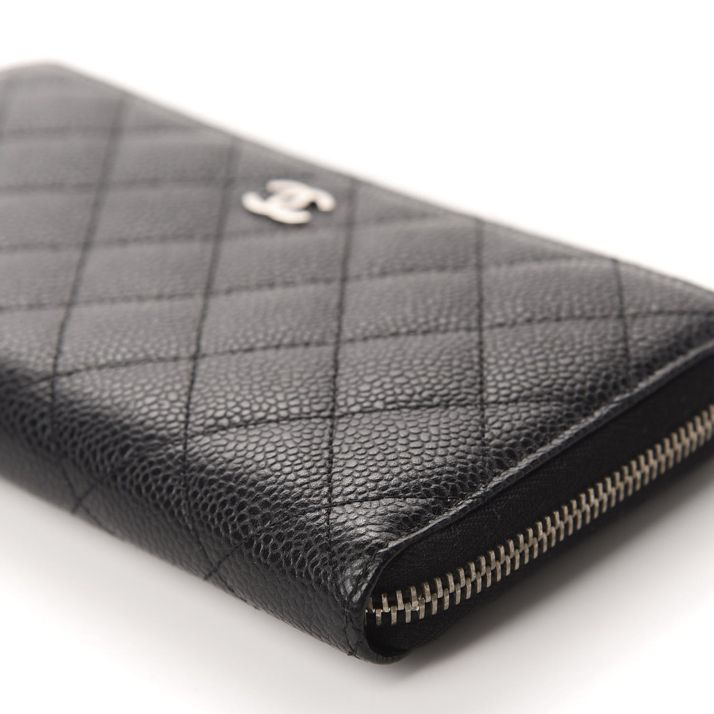 Caviar Quilted Large Gusset Zip Around Wallet Black