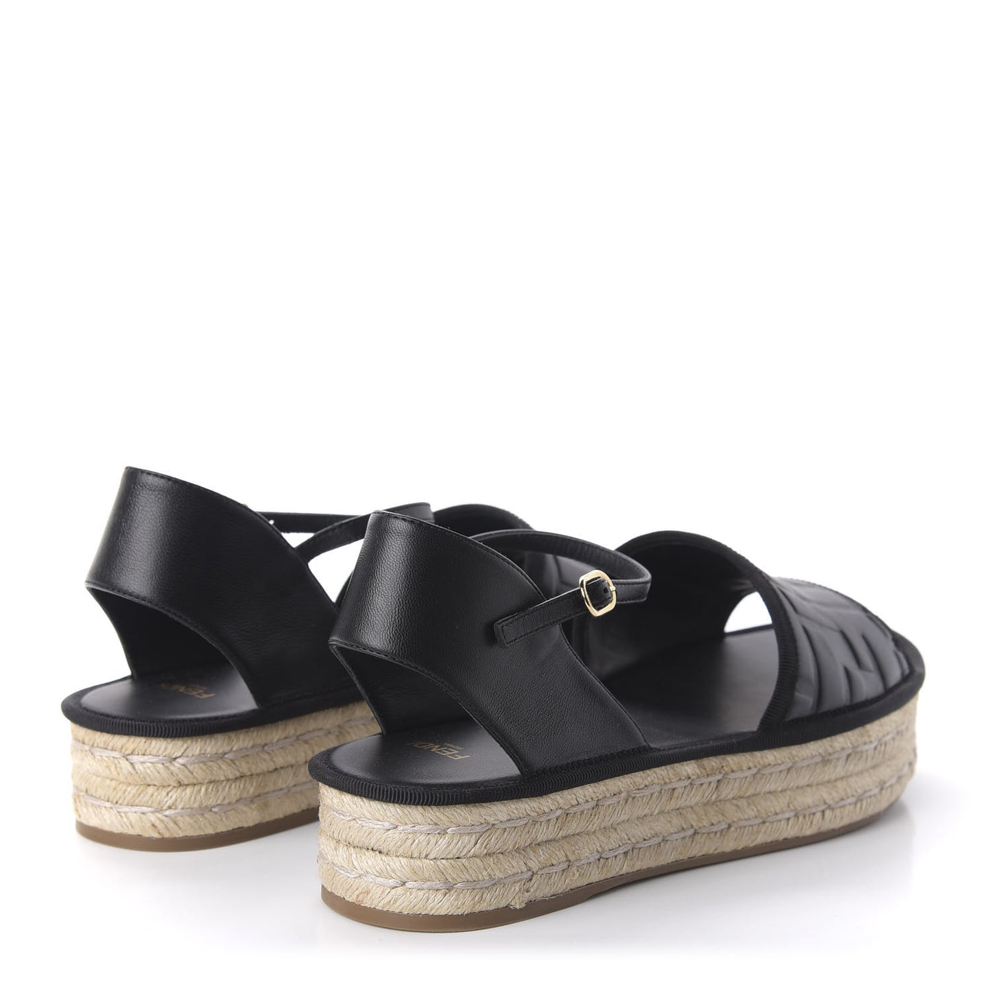 Nappa FF Embossed Espadrille Platform Sandals 38.5 Black