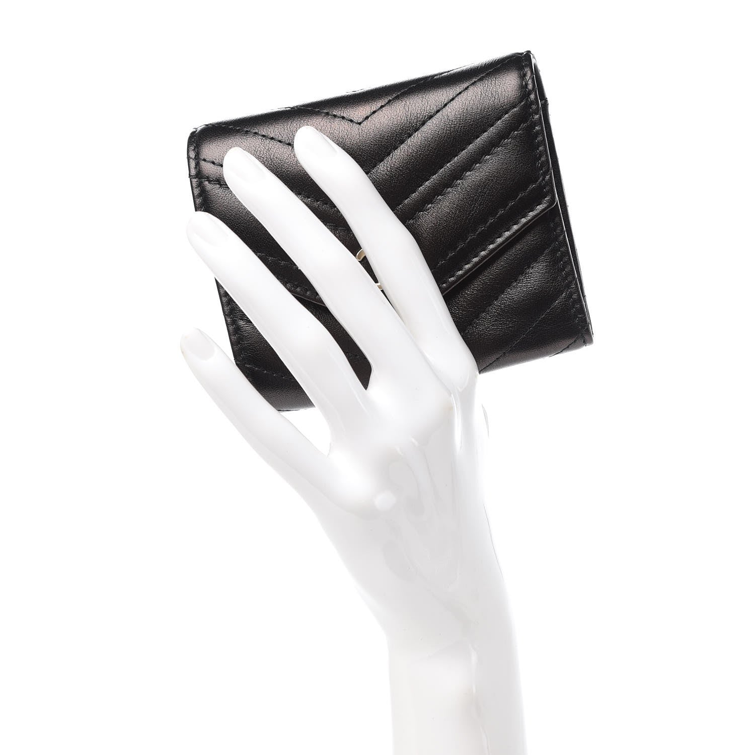 Chanel Calfskin Chevron Quilted Compact Flap Wallet Black 2 of 8