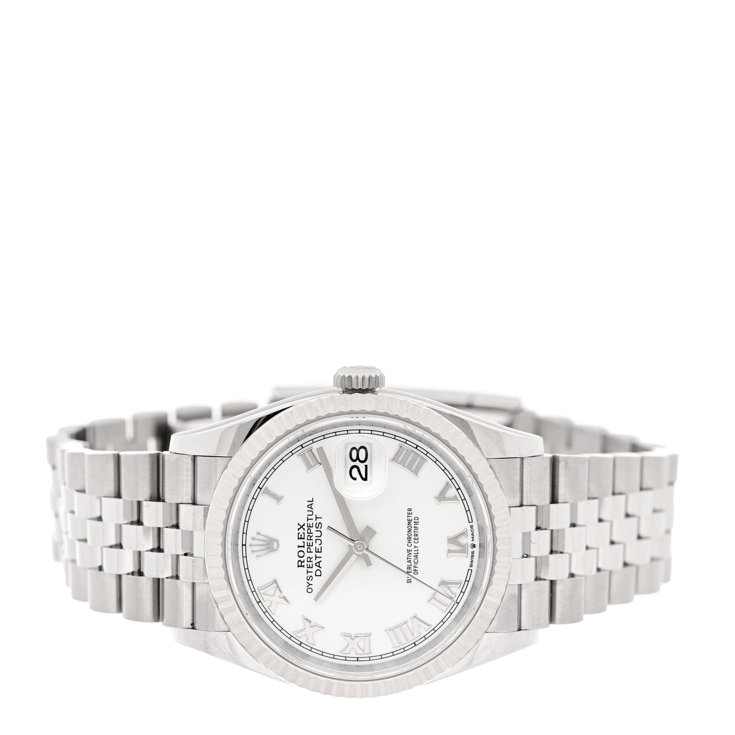 Stainless Steel 18K White Gold 36mm Oyster Perpetual Datejust Watch White Roman 126234