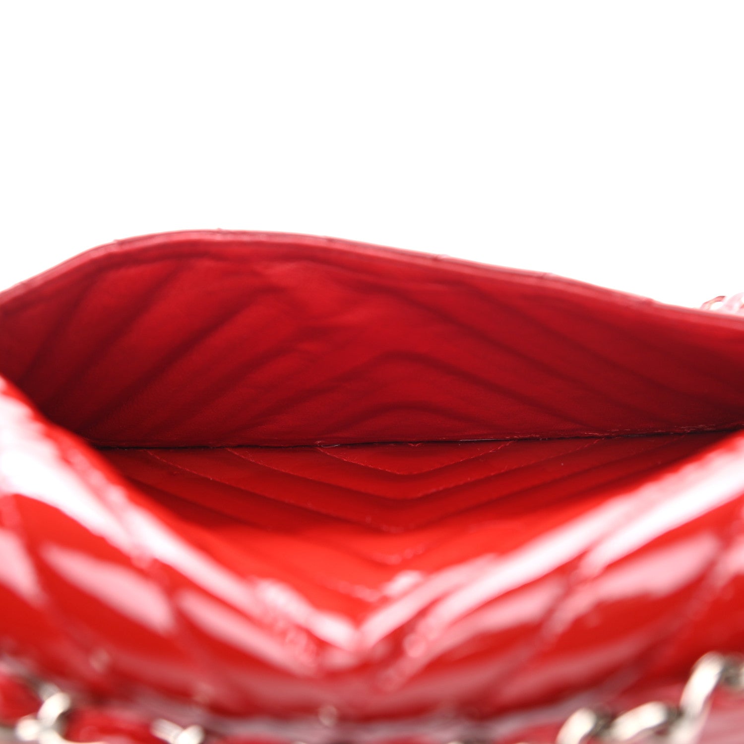 Chanel Patent Chevron Quilted Jumbo Single Flap Red 11 of 12