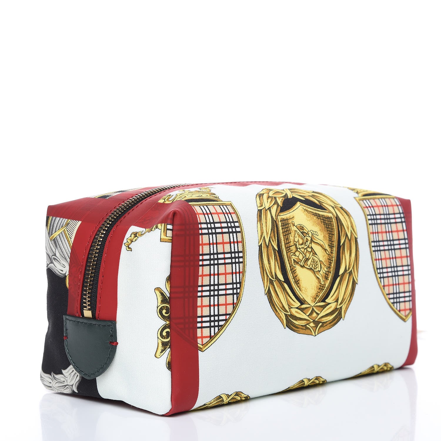 Burberry Canvas Vintage Check Printed Silk Washbag Dark Forest Green Burgundy 3 of 10