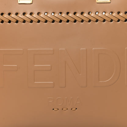 Fendi Vitello King Ceylon Plexiglass Woven Logo Debossed Small Fendi Sunshine Shopper Tote Miele Scuro 8 of 10