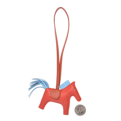 Hermes Milo Lambskin Grigri Rodeo Horse Bag Charm PM Capucine Celeste Cornaline 2 of 4