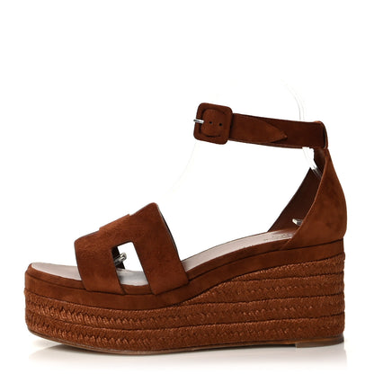 Hermes Suede Elda Espadrille Wedge Sandals 39 Gold 1 of 9