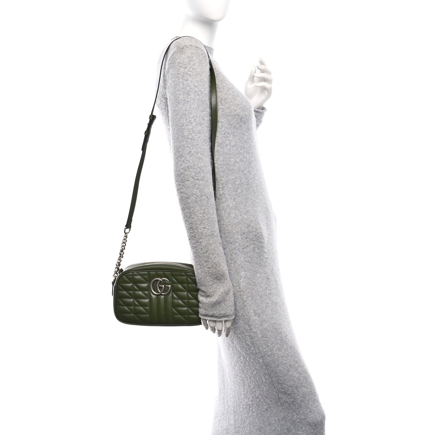 Calfskin Matelasse Aria Small GG Marmont Chain Shoulder Bag Military Wood