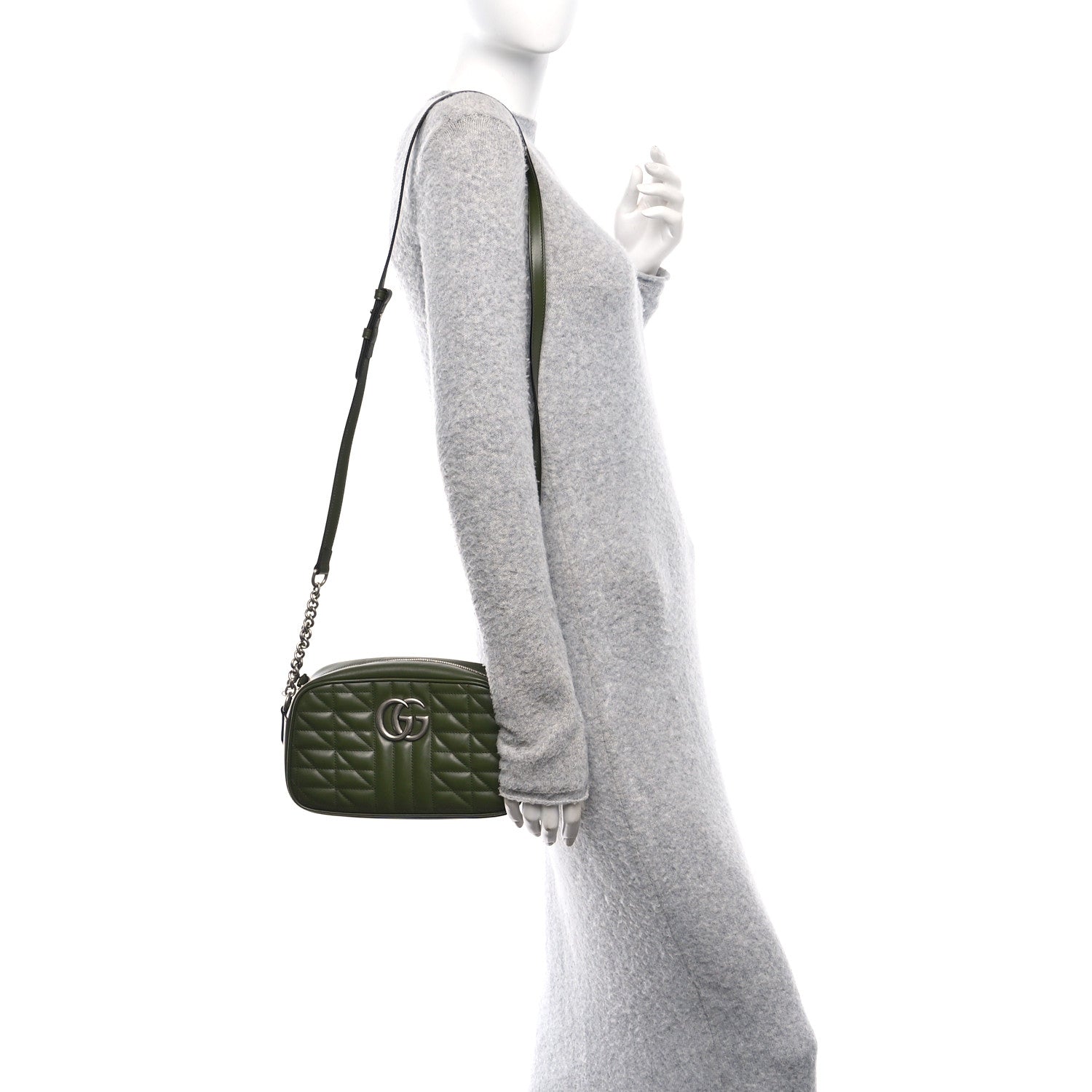 Gucci Calfskin Matelasse Aria Small GG Marmont Chain Shoulder Bag Military Wood 2 of 11