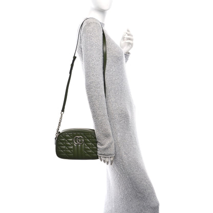 Gucci Calfskin Matelasse Aria Small GG Marmont Chain Shoulder Bag Military Wood 2 of 11