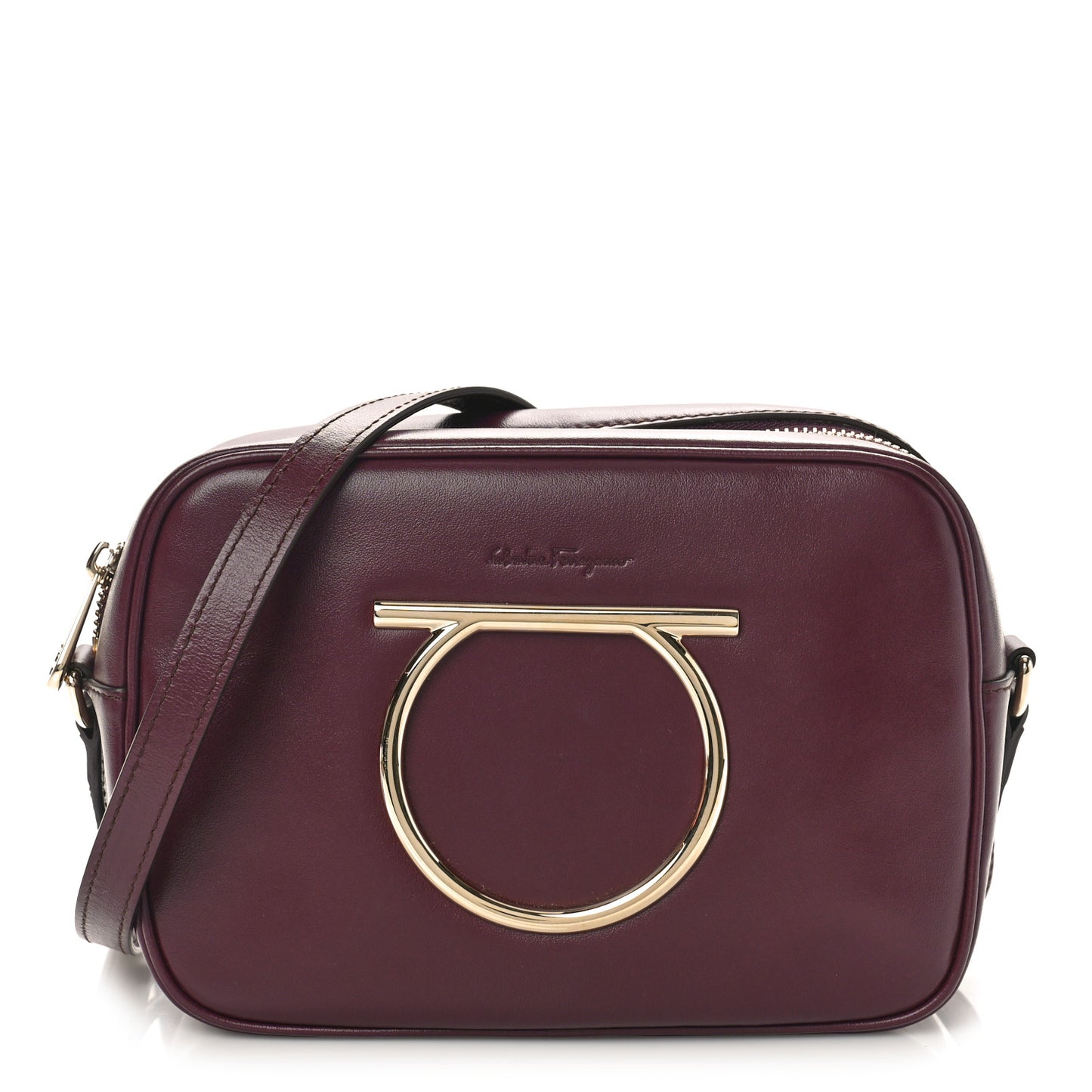 Calfskin Vela Camera Crossbody Bag Burgundy