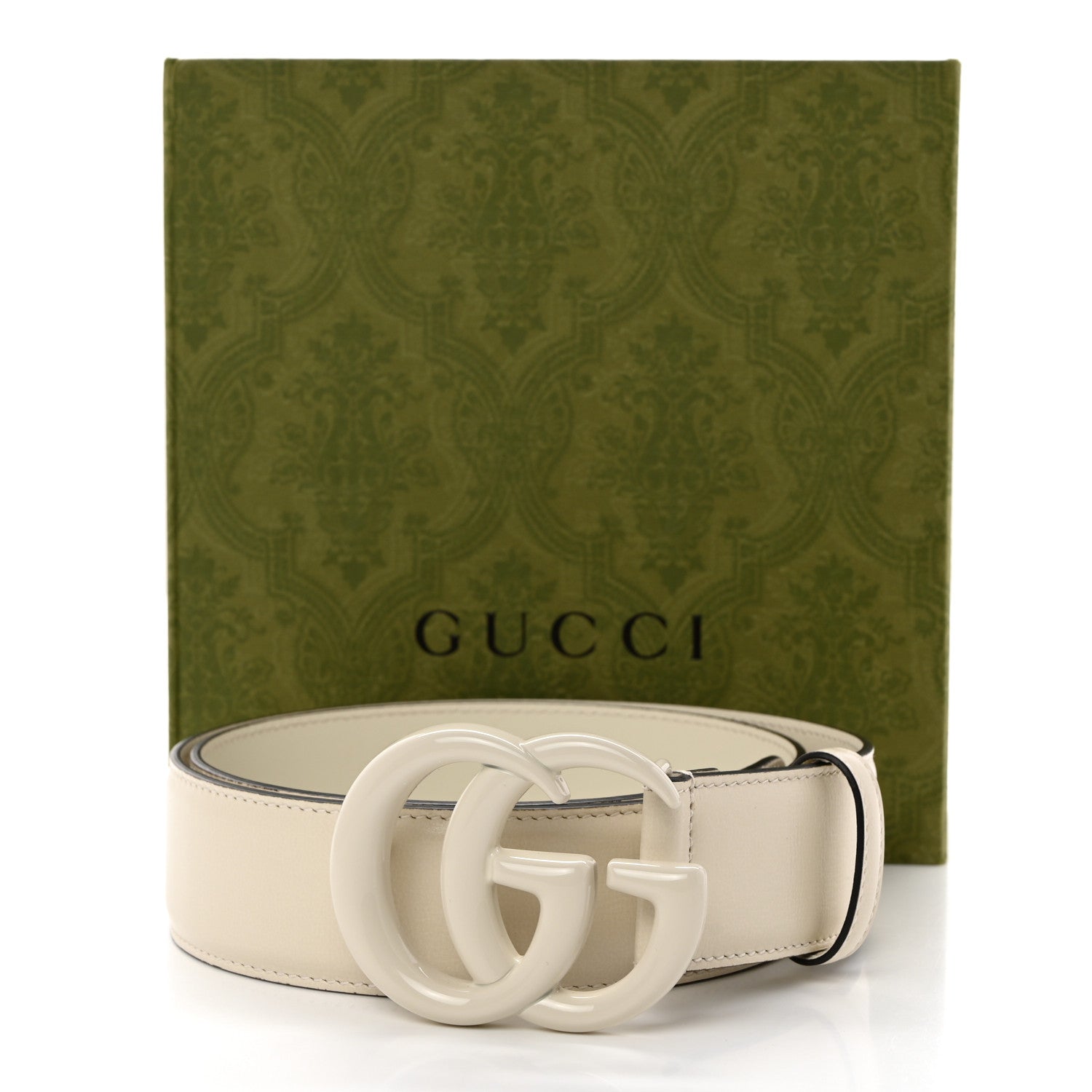 Gucci Azalea Calfskin Enamel Monochrome Double G 40mm Belt 80 32 Mystic White 6 of 6