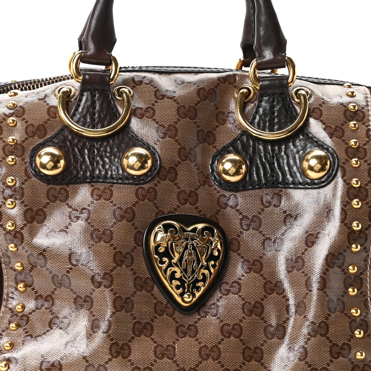 Gucci Crystal Monogram Studded Large Babouska Boston Dark Brown 8 of 10