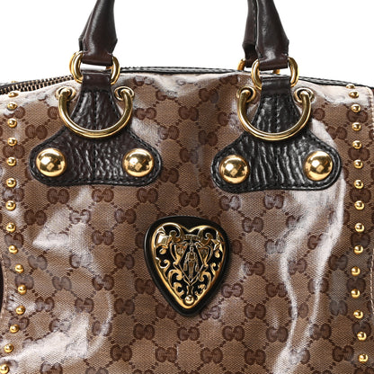 Gucci Crystal Monogram Studded Large Babouska Boston Dark Brown 8 of 10