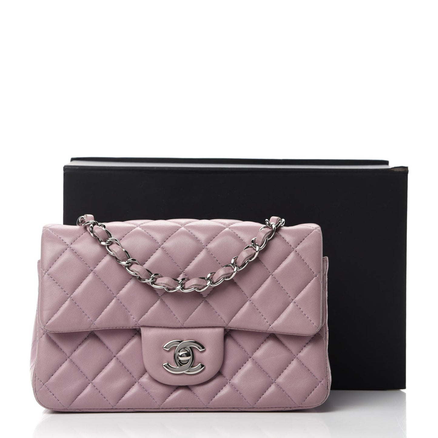 Lambskin Quilted Mini Rectangular Flap Light Purple