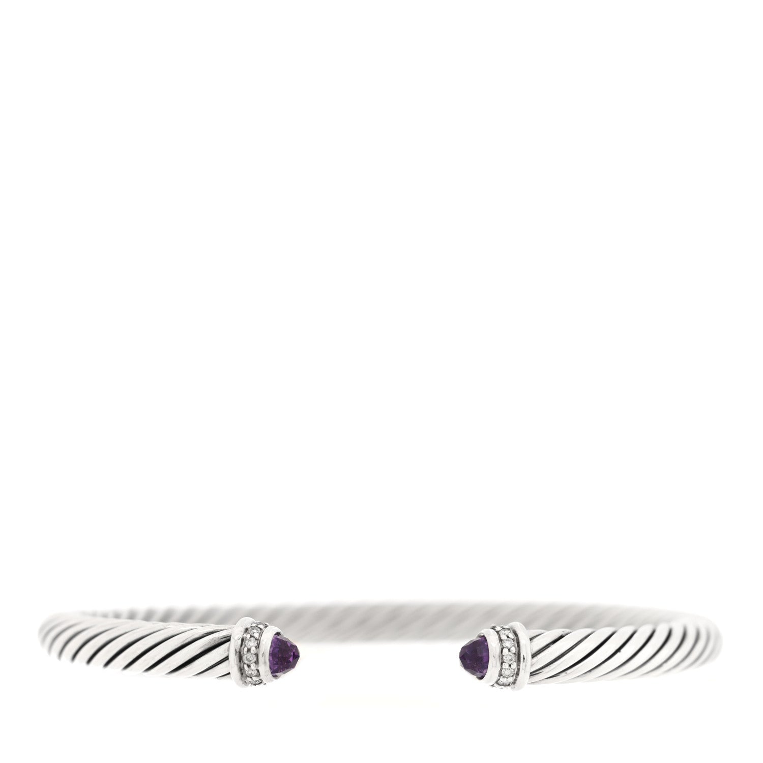 David Yurman Sterling Silver Diamond Amethyst 5mm Cable Classics Bracelet 1 of 3