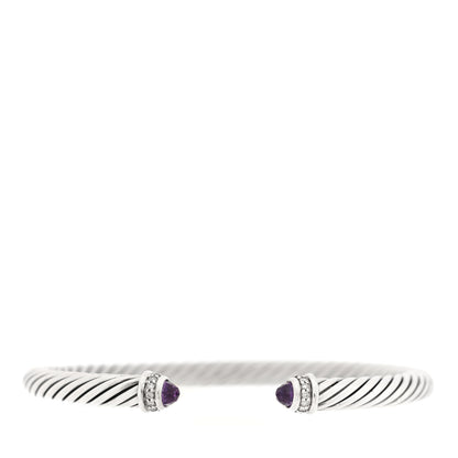 David Yurman Sterling Silver Diamond Amethyst 5mm Cable Classics Bracelet 1 of 3