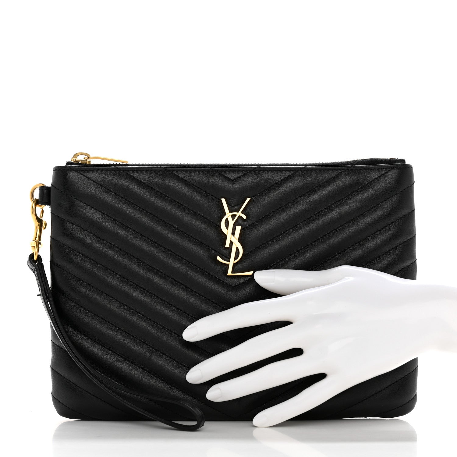 Saint Laurent Calfskin Matelasse Chevron Monogram A5 Wristlet Black 2 of 13