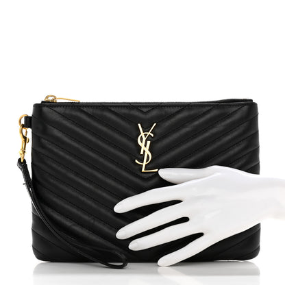 Saint Laurent Calfskin Matelasse Chevron Monogram A5 Wristlet Black 2 of 13