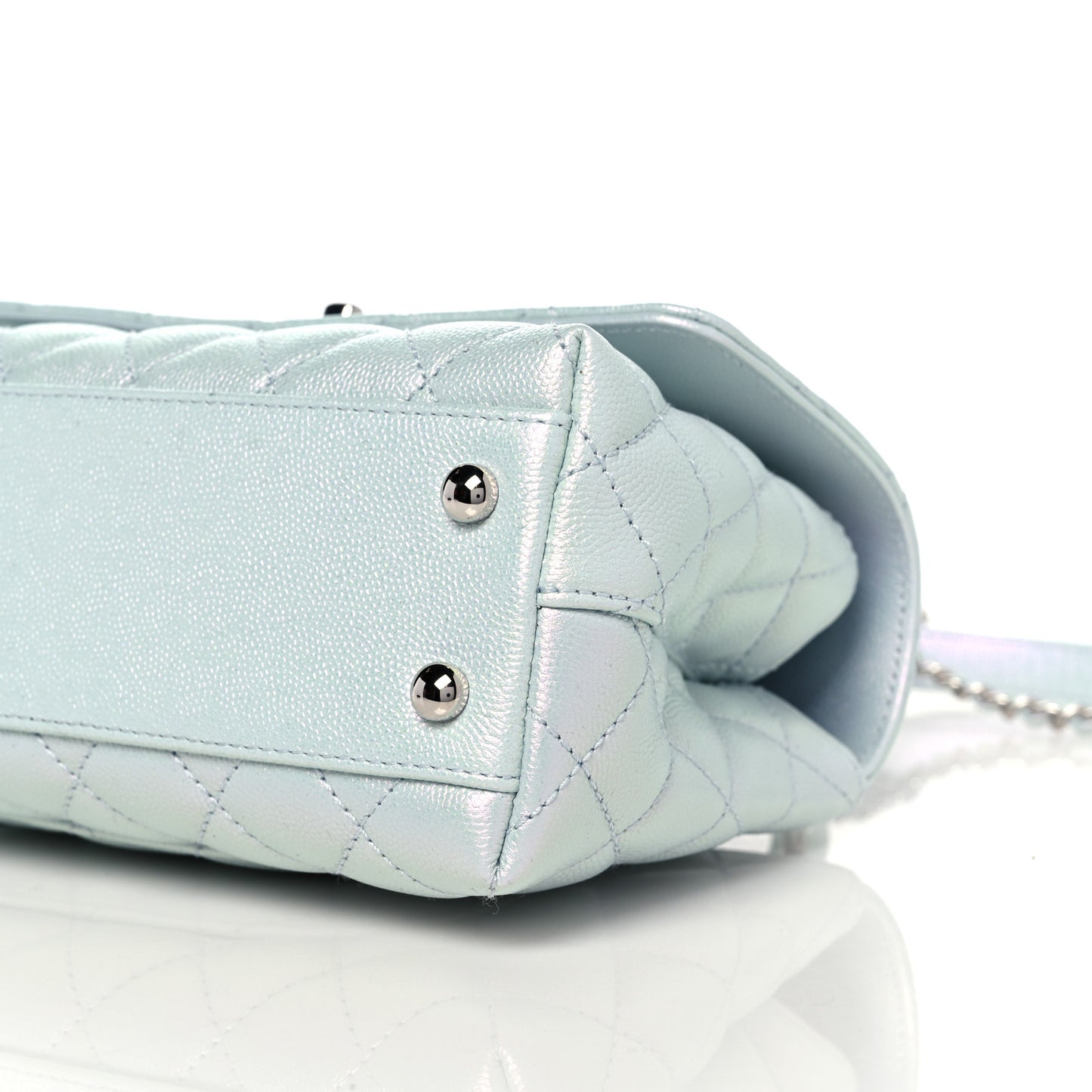 Iridescent Caviar Quilted Mini Coco Handle Flap Light Blue