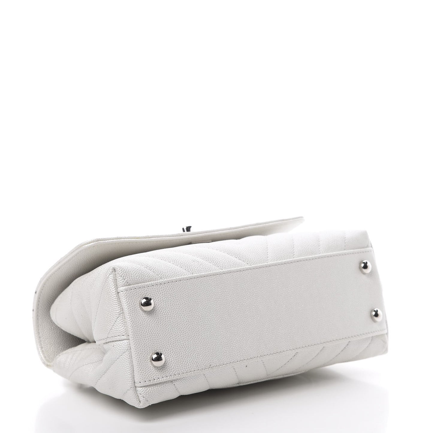 Iridescent Caviar Chevron Quilted Mini Coco Handle Flap White