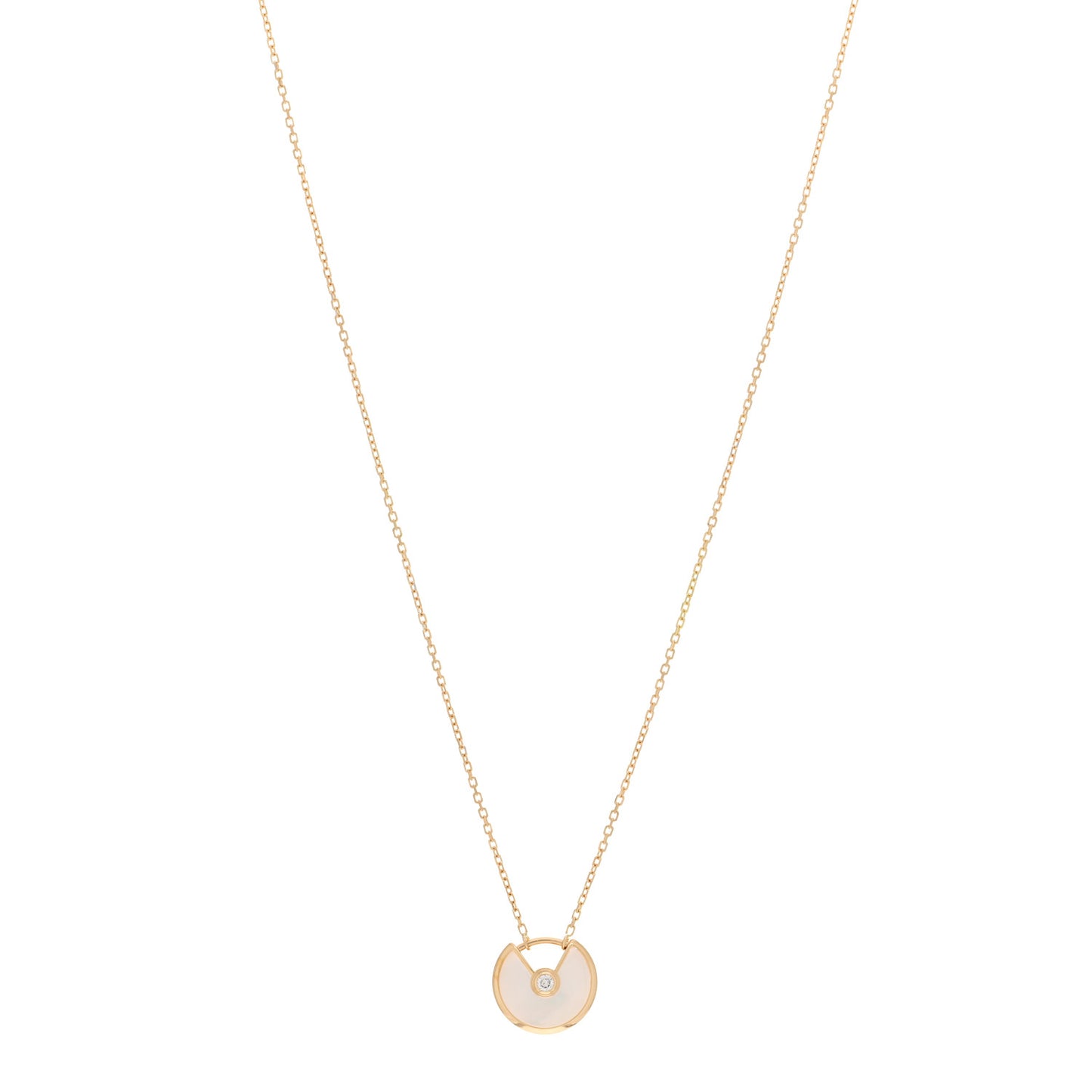 18K Yellow Gold Diamond Mother of Pearl XS Amulette de Cartier Pendant Necklace