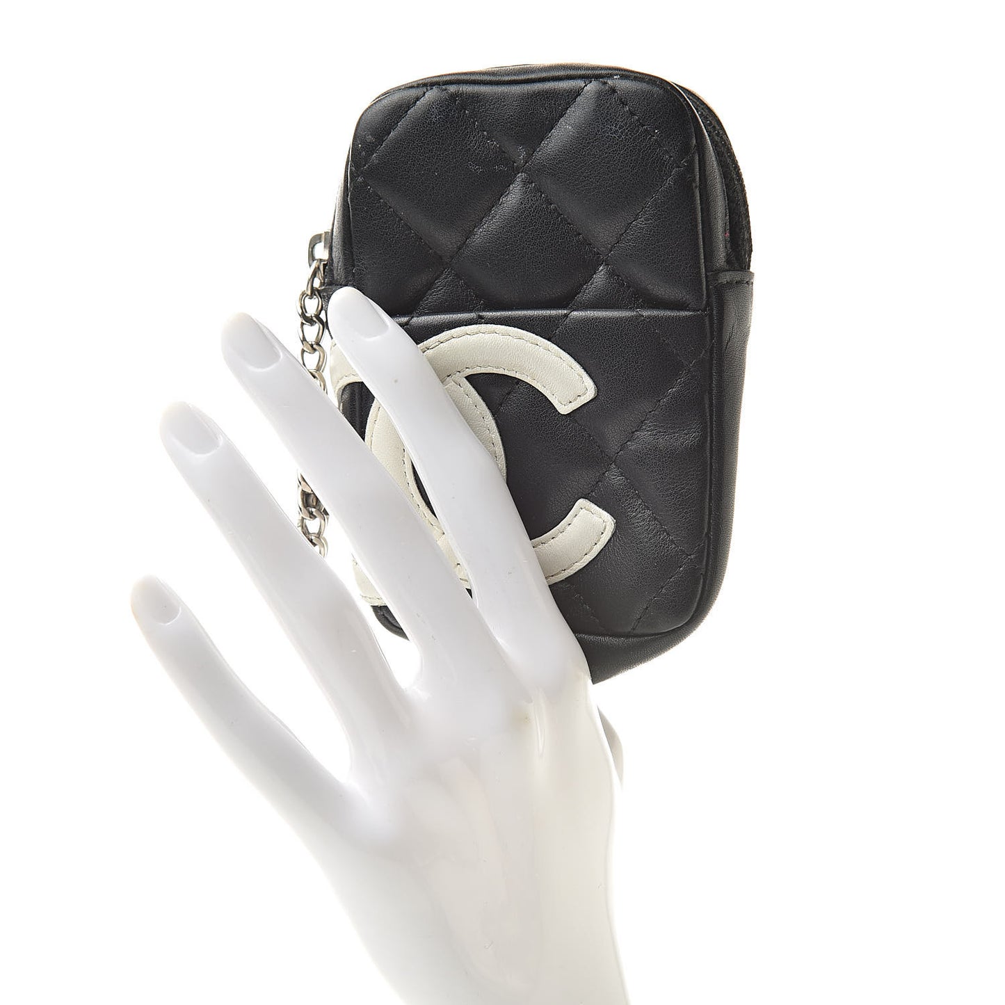Calfskin Quilted Cambon Cigarette Case Holder Black White