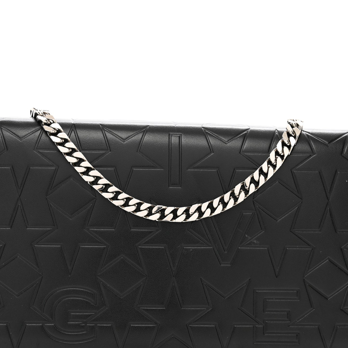 Calfskin Star Embossed Chain Wallet Black