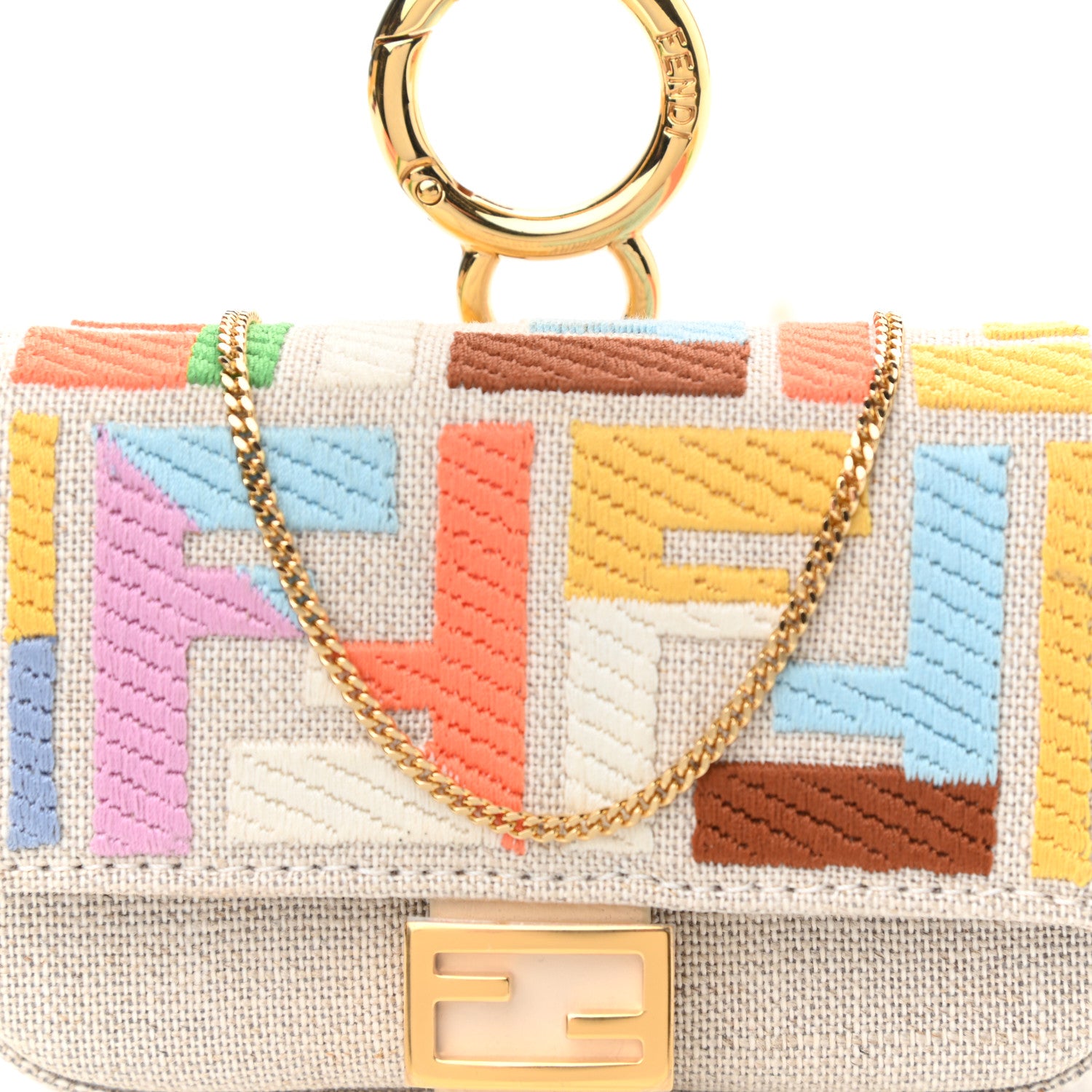 Fendi Kuban Canvas FF Embroidered Nano Baguette Charm Grezzo Multicolor 8 of 11
