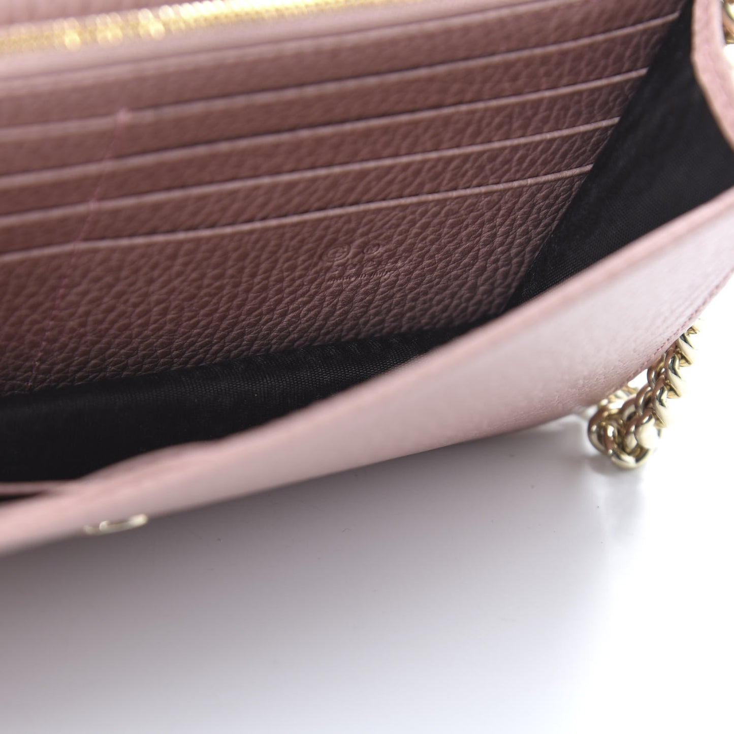Dollar Calfskin Interlocking G Chain Wallet Soft Pink