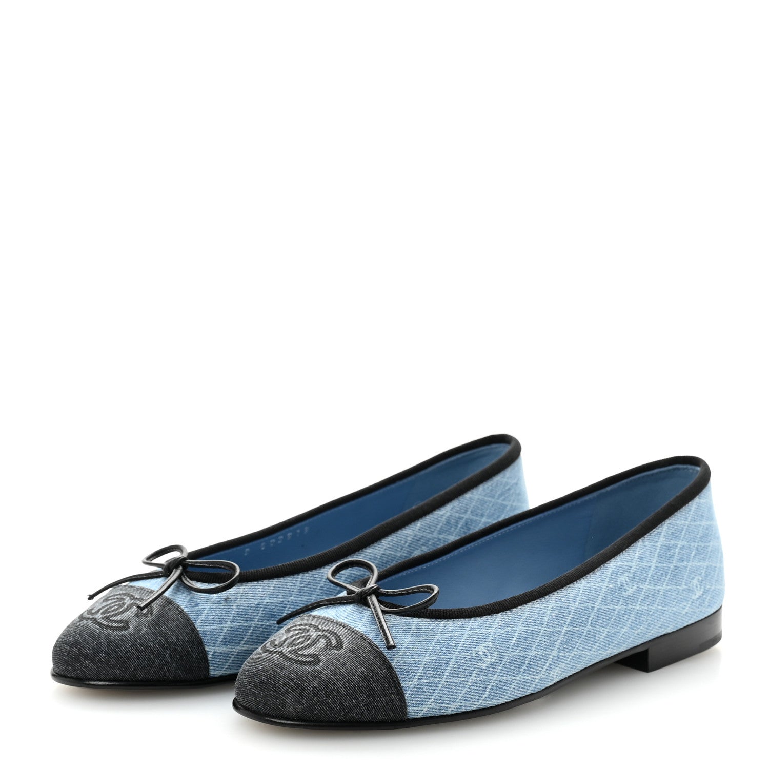 Chanel Denim Printed Quilt CC Cap Toe Ballerina Flats 35 Light Blue Dark Grey 4 of 10