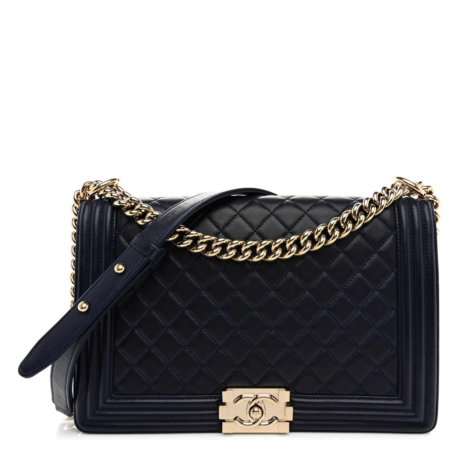 Chanel Lambskin Quilted New Medium Boy Flap Dark Navy Blue 1 of 10