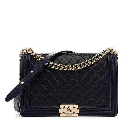 Chanel Lambskin Quilted New Medium Boy Flap Dark Navy Blue 1 of 10