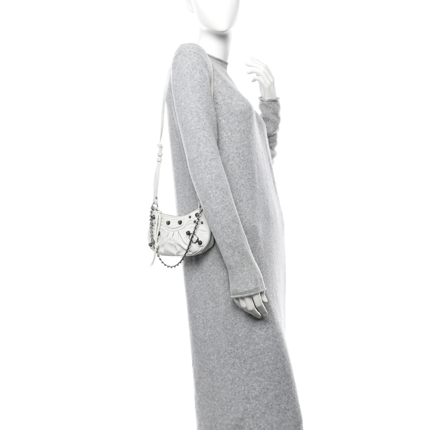 Extra Supple Calfskin Crocodile Embossed Le Cagole Mini Purse With Chain White