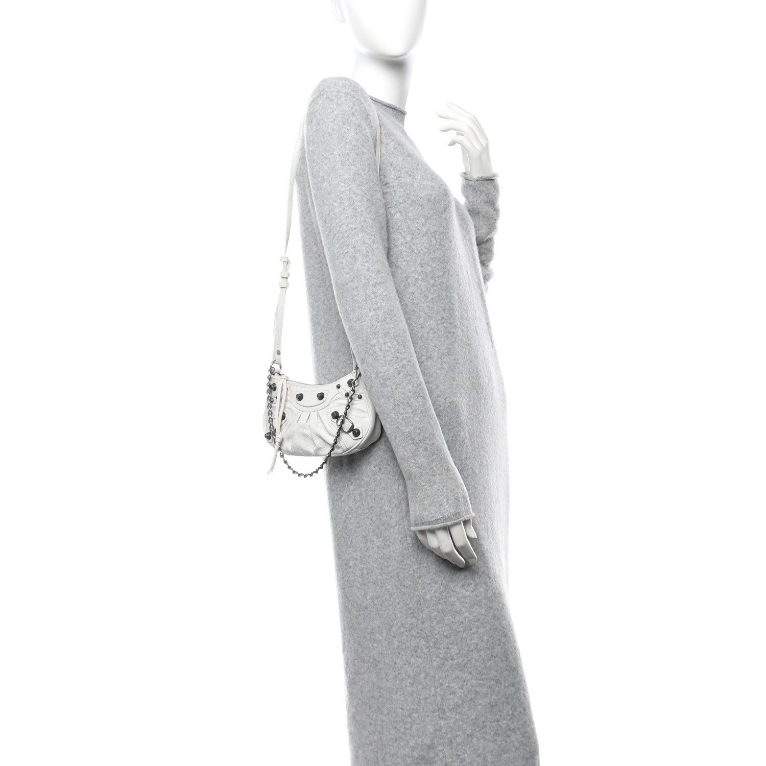 Balenciaga Extra Supple Calfskin Crocodile Embossed Le Cagole Mini Purse With Chain White 2 of 11