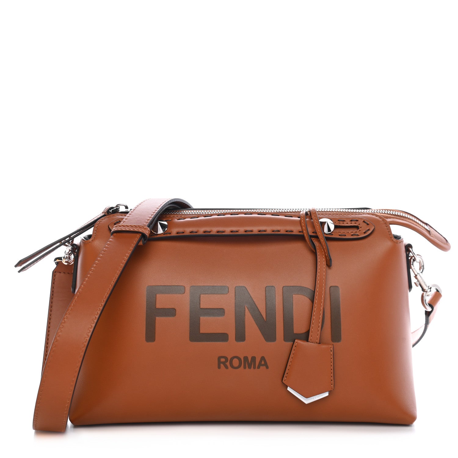 Fendi Vitello King Logo Embossed Medium By The Way Boston Bag Cuoio 1 of 8