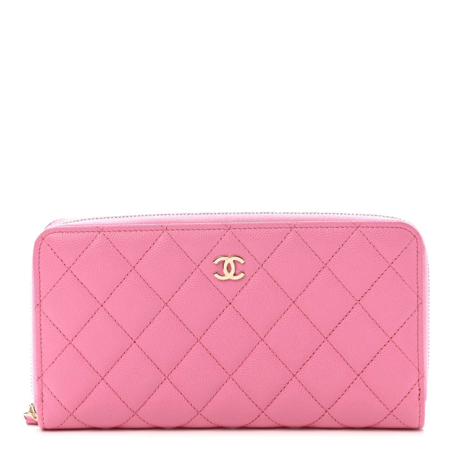 Caviar Quilted Large Gusset Zip Around Wallet Pink