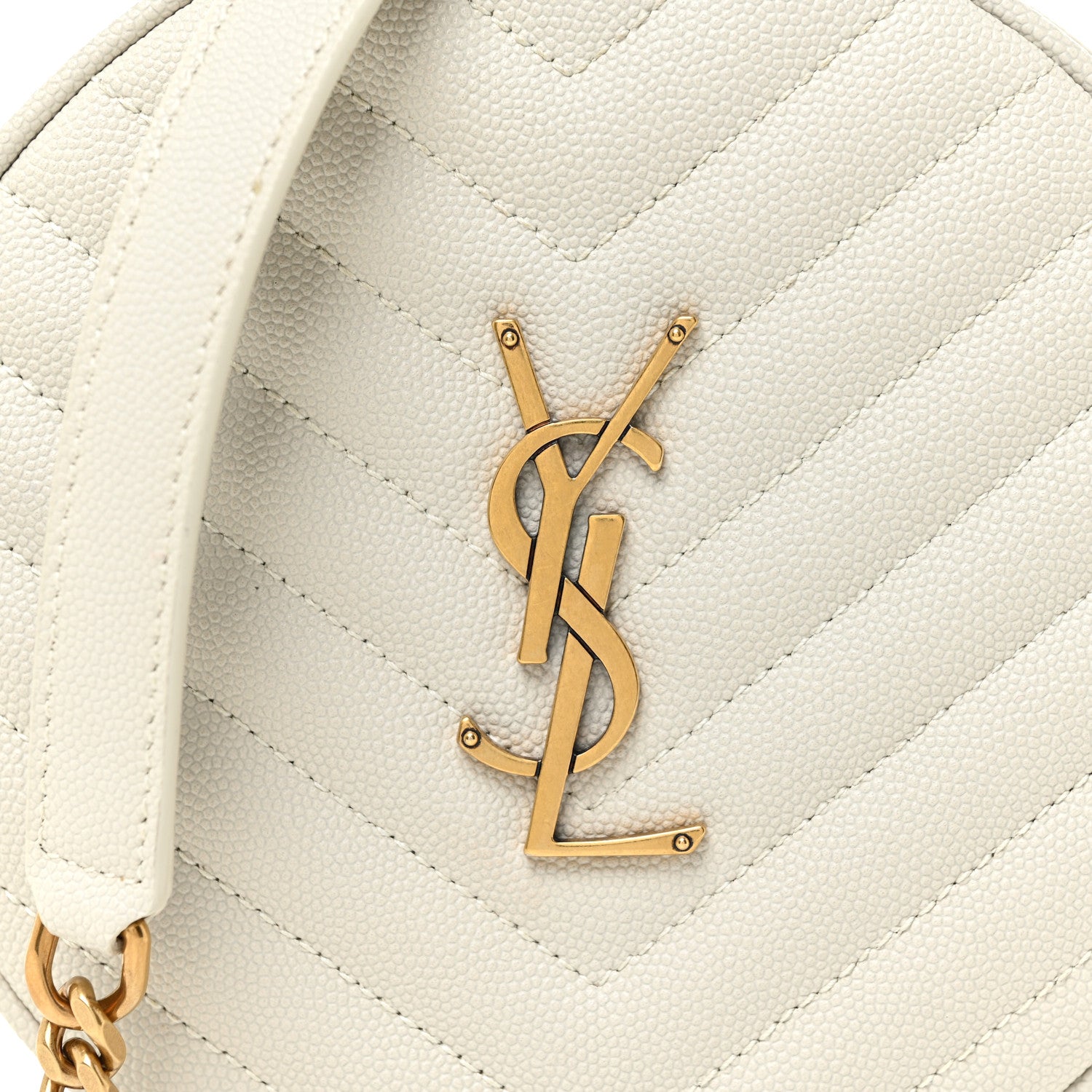 Saint Laurent Grain De Poudre Matelasse Chevron Quilted Round Vinyle Camera Bag Crema Soft 7 of 10
