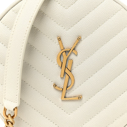 Saint Laurent Grain De Poudre Matelasse Chevron Quilted Round Vinyle Camera Bag Crema Soft 7 of 10