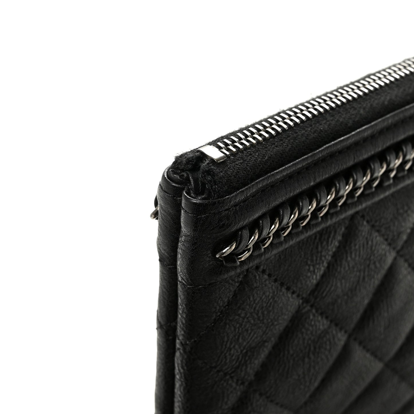 Calfskin Quilted Large Boy Chain Around Cosmetic Case Black