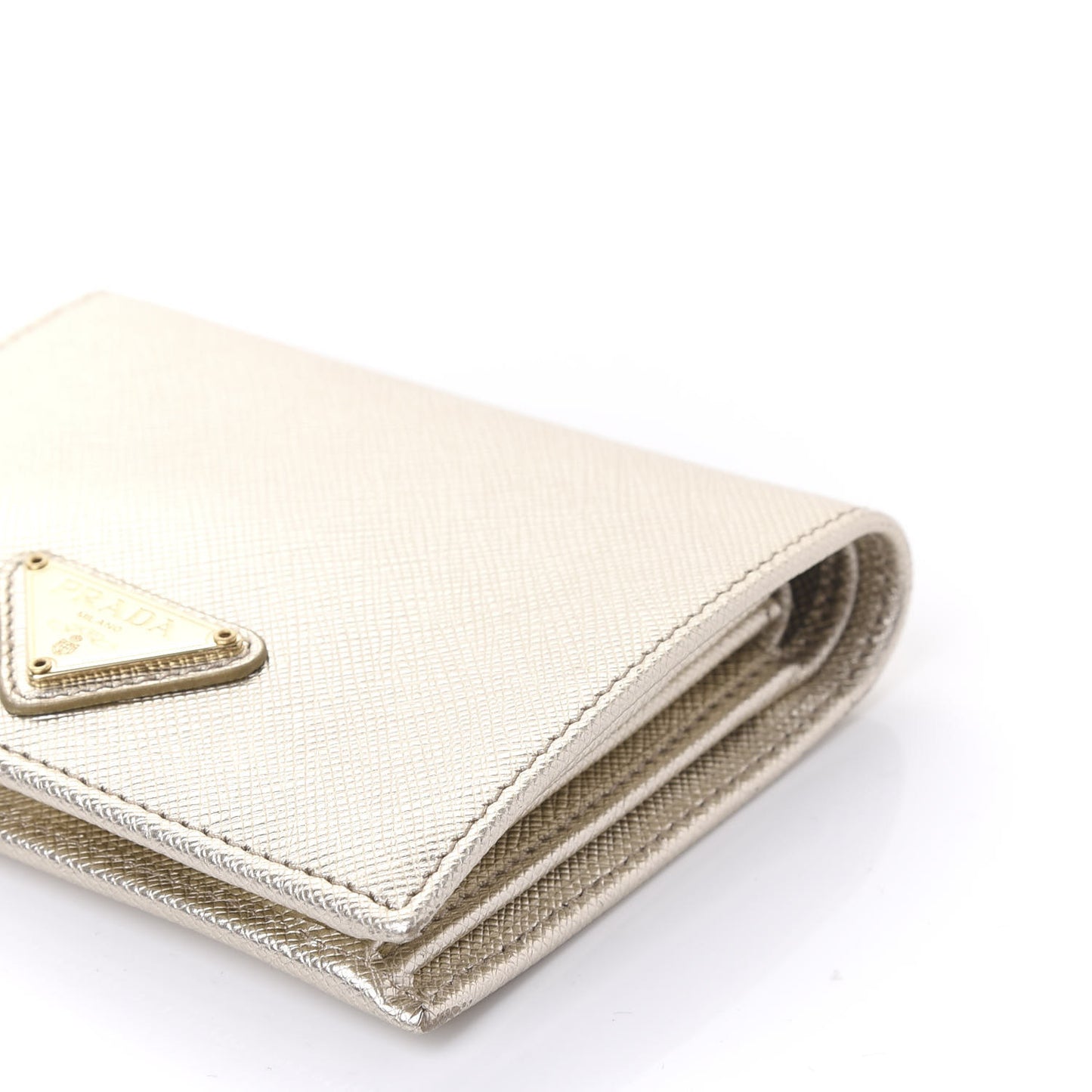 Metallic Saffiano Flap Compact Wallet Pirite