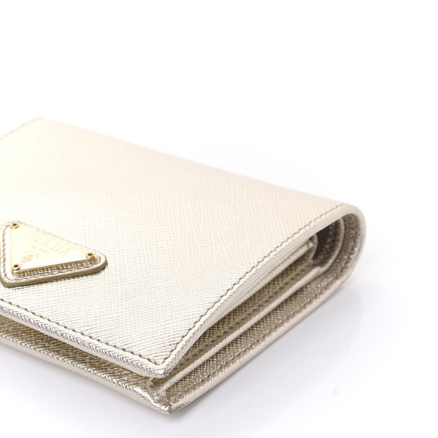Prada Metallic Saffiano Flap Compact Wallet Pirite 7 of 10