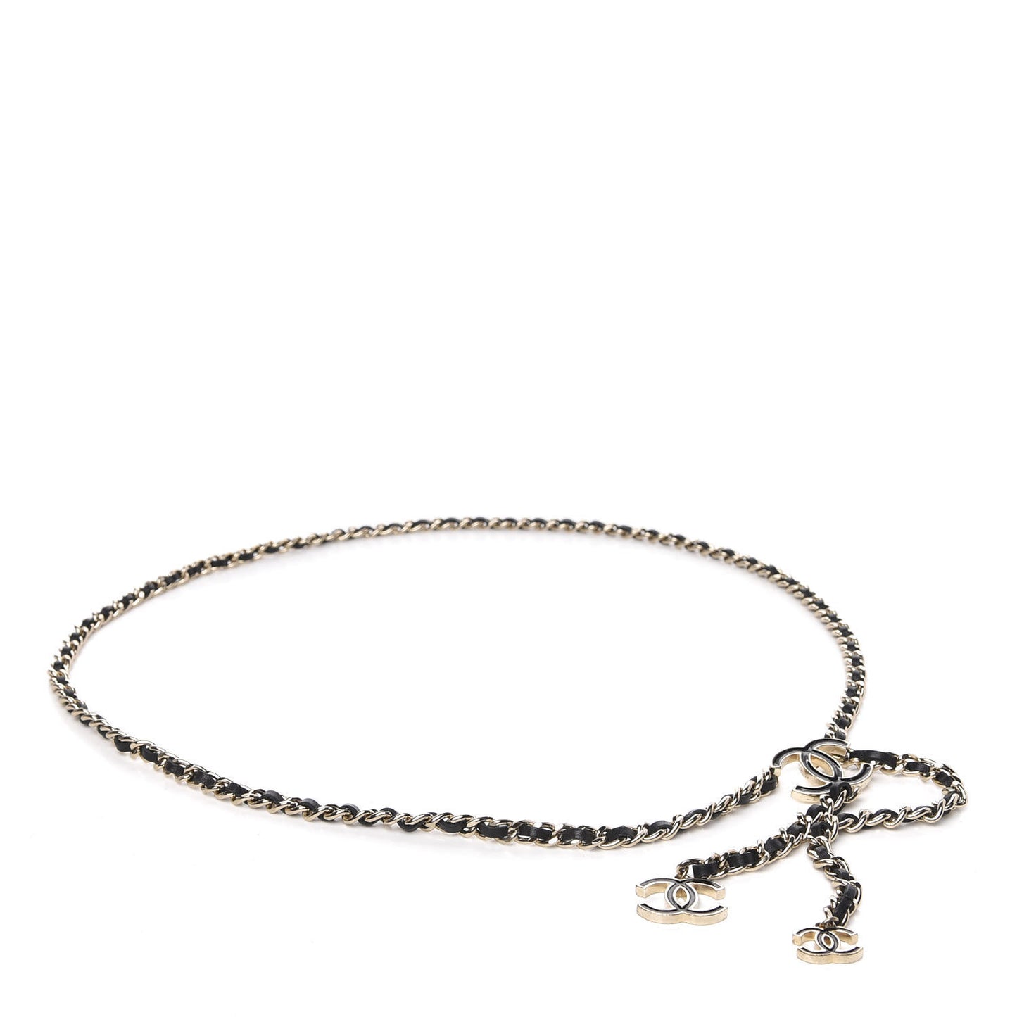 Lambskin Enamel CC Chain Belt Black Gold